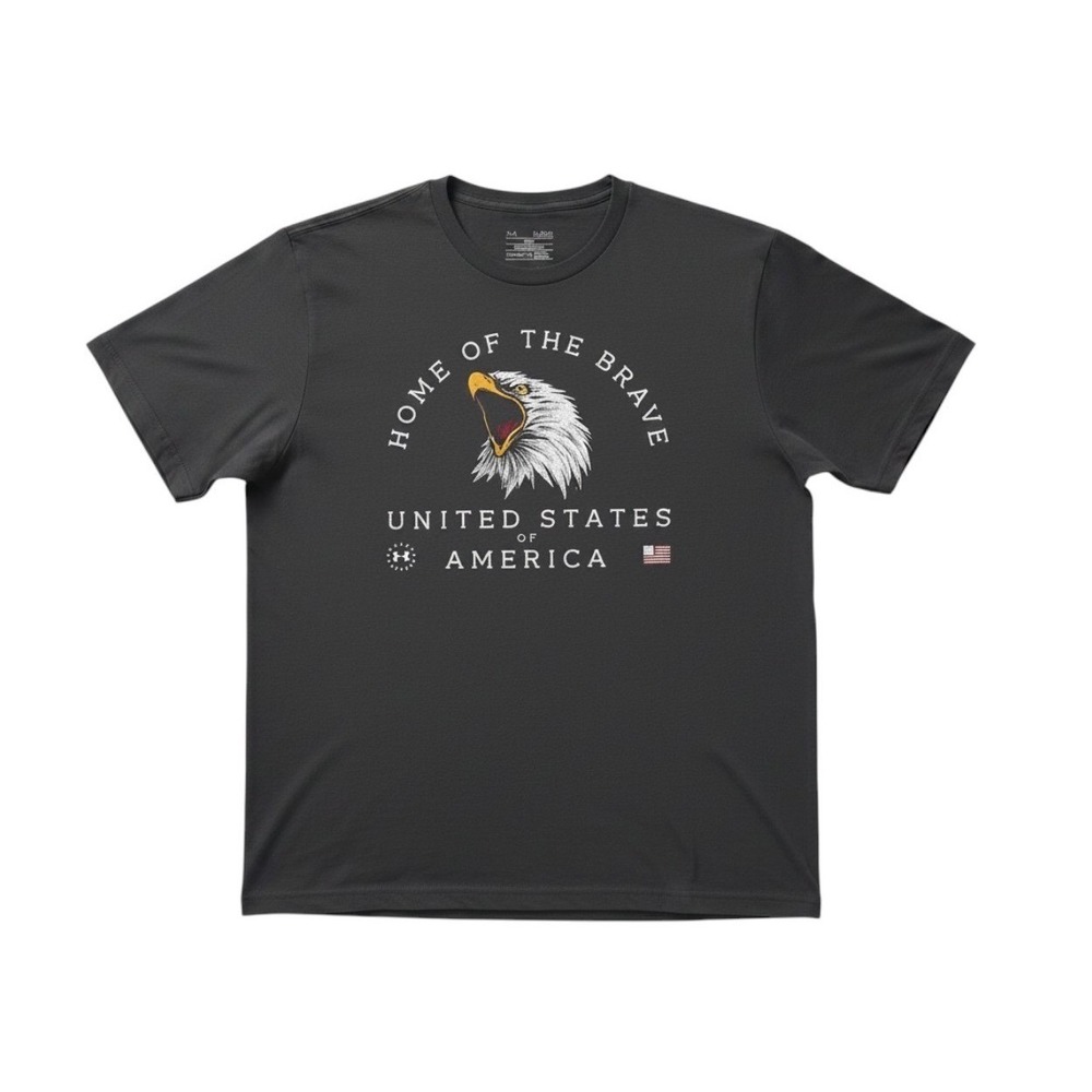 Under‎ Armour Mens XL HeatGear Home of the Brave Eagle T-Shirt Gray Loose Fit